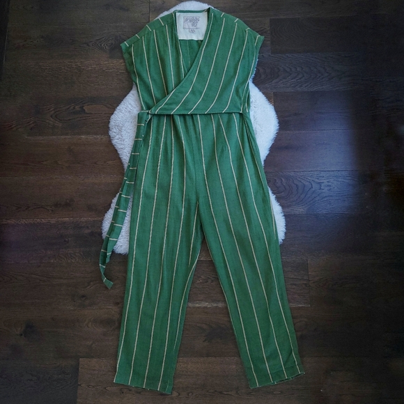 Ace&Jig Green Striped Wrap Indian Jumper Jumpsuit - Picture 2 of 11